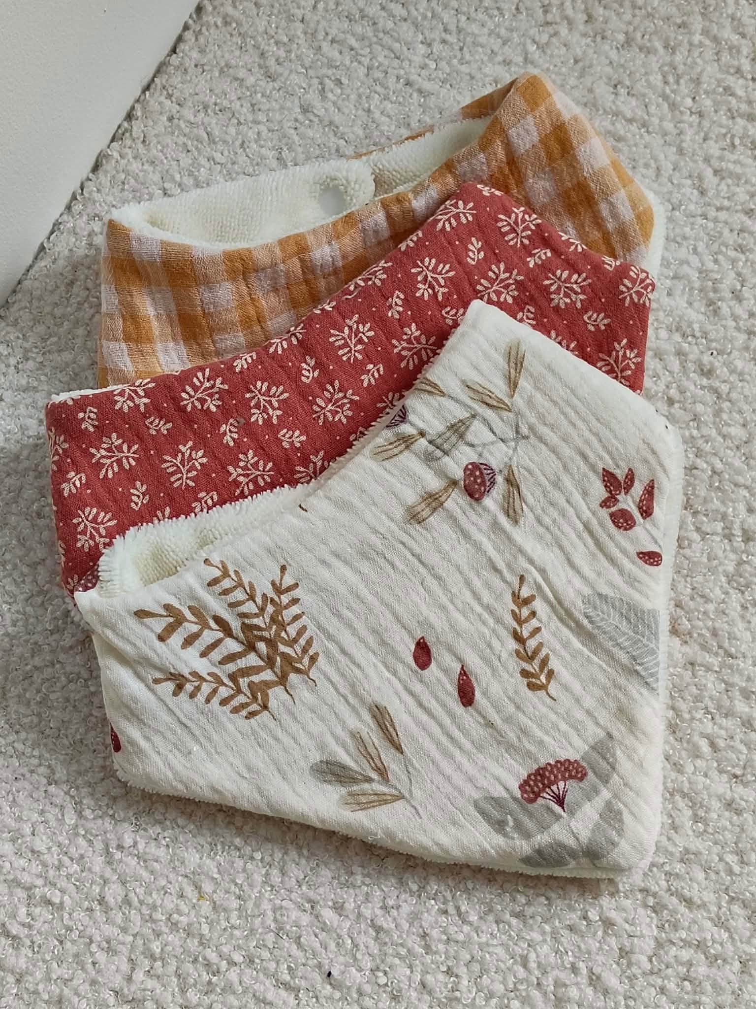 Lot de 3 bavoirs bandana en gaz de coton