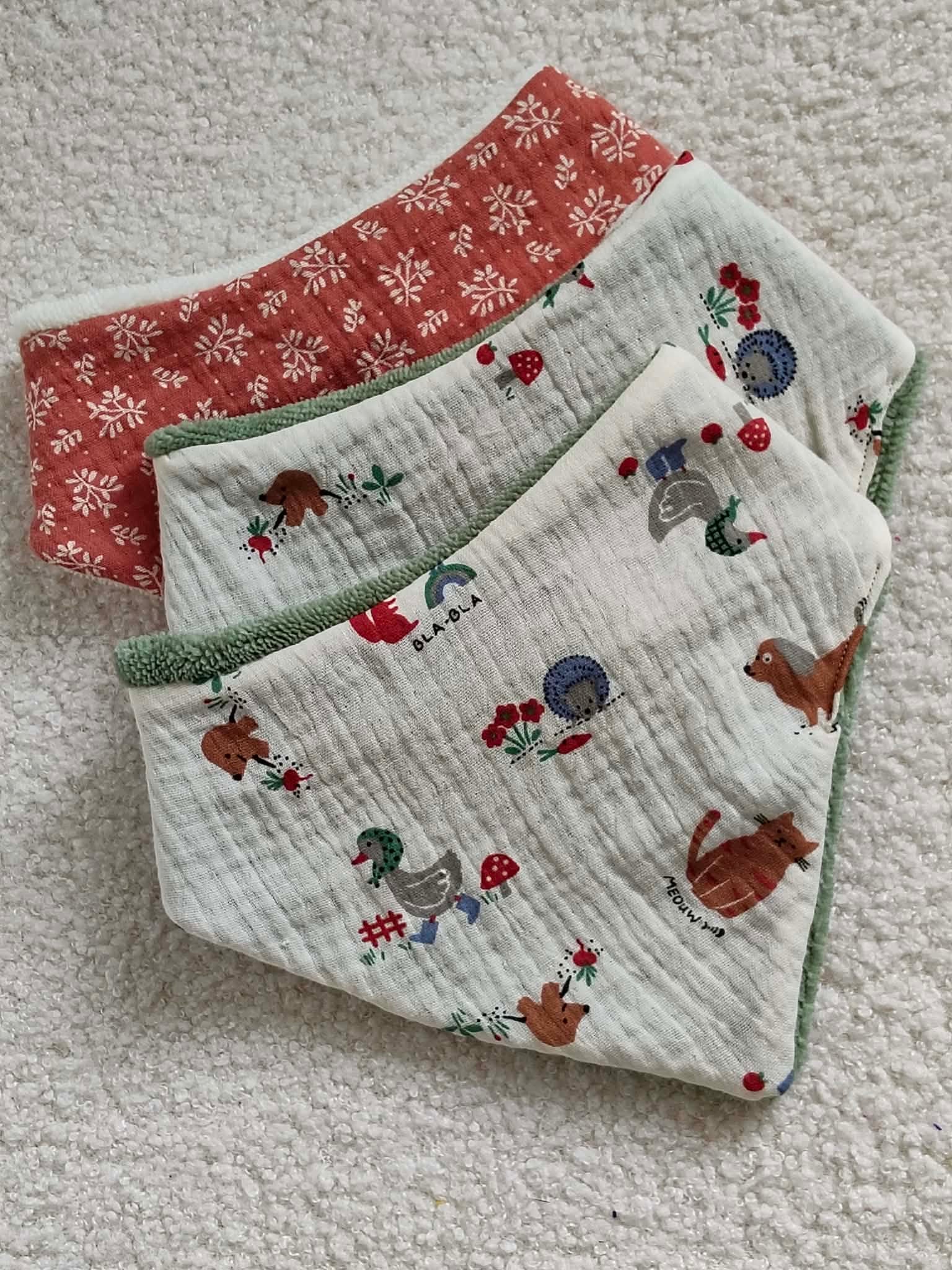 Lot de 3 bavoirs bandana en gaz de coton