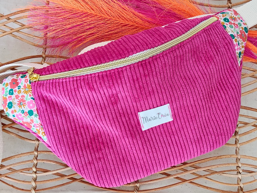 Sac banane en velours rose